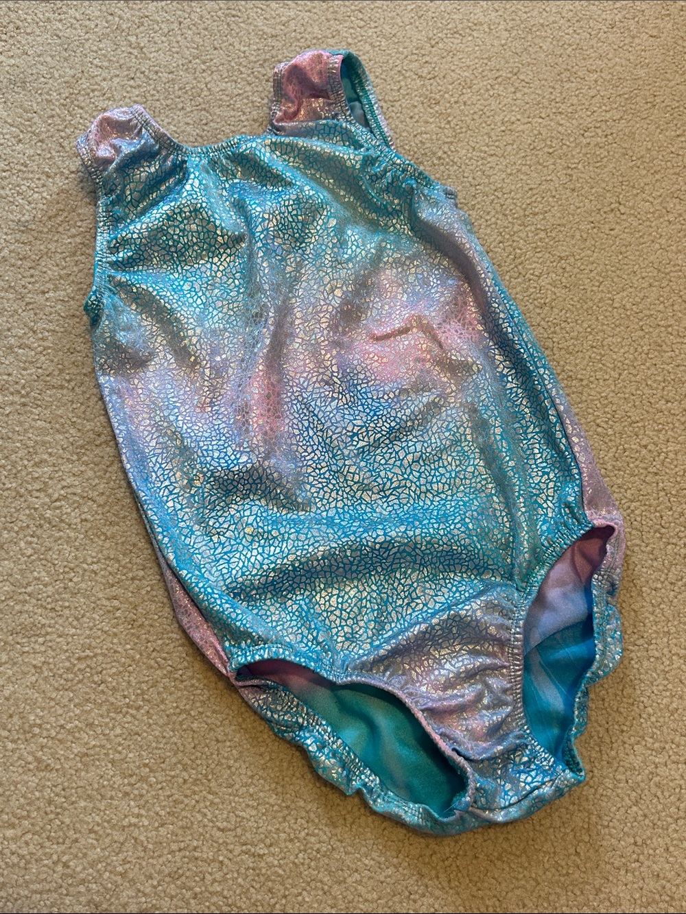 Mean Kakes Girls’ Metallic Marble Tank Leotard, Pastel Pink/Blue, size 10